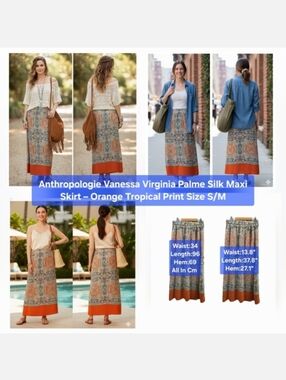 Anthropologie Vanessa Virginia Palme Silk Maxi Skirt Size S/M